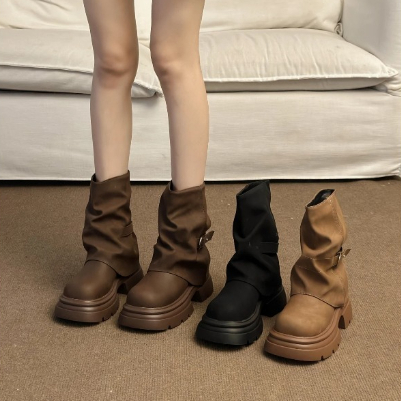 Pipe Bending Spring - Women's Thick Bottom Boots British Style